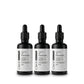 Three bottles of Sierra's Clear ROOTS Scalp Elixir leave-in anti dandruff scalp serum bundle with Allantoin, Hyaluronic Acid and Argan Oil for dry, flaky and itchy scalp.