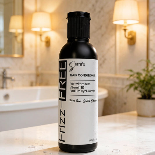Sierra's Frizz-FREE Hair Conditioner 190g with Pro-Vitamin B5, Vitamin B3 and Sodium Hyaluronate for frizzy, dry and damaged hair.