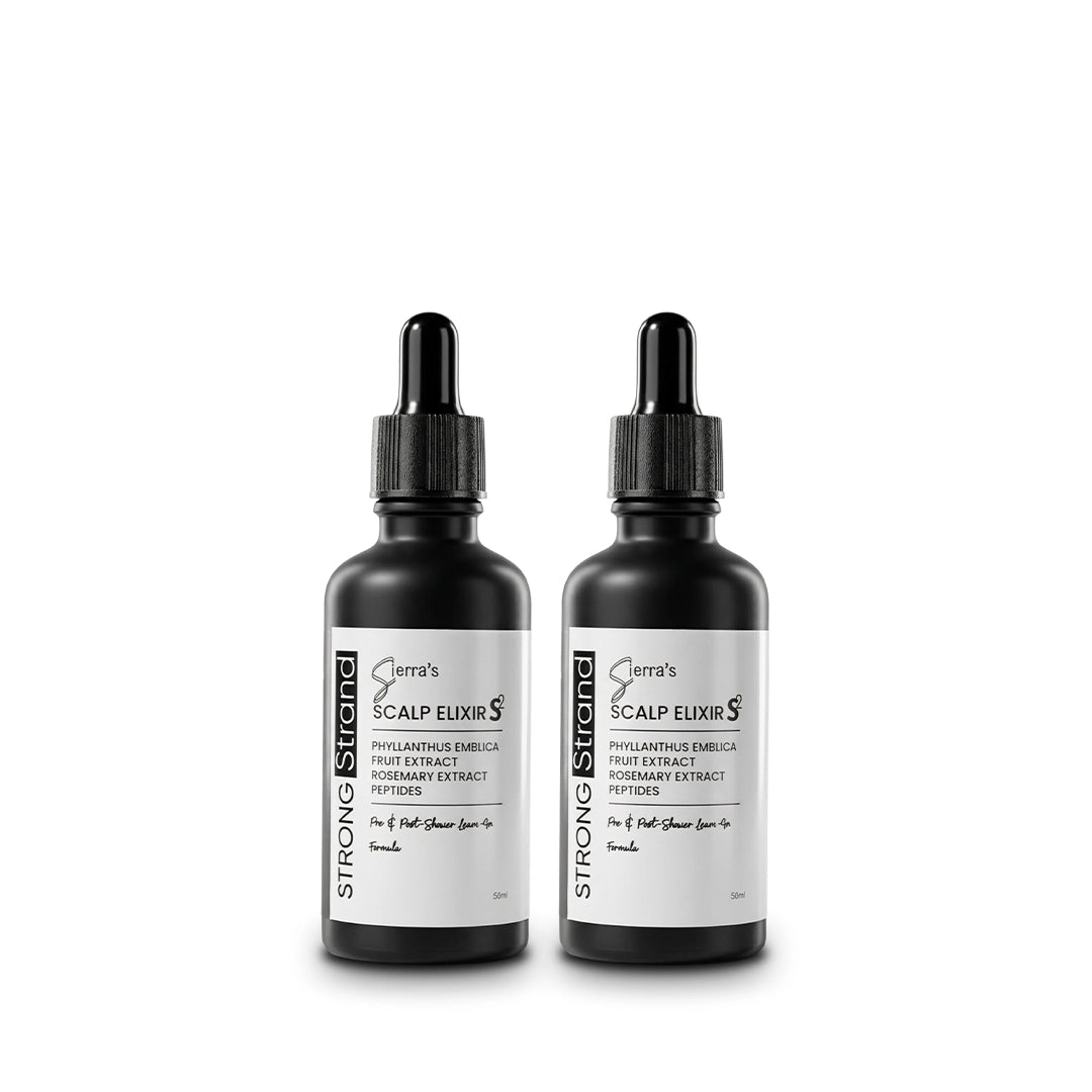 Two bottles of Sierra's STRONG Strand Scalp Elixir Anti Hair Fall Serum 50ml 2-pack bundle for daily scalp care